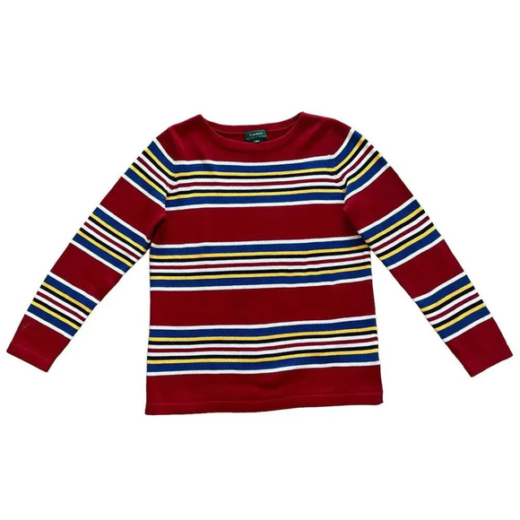 Vintage Lauren Ralph Lauren Women Small Striped Crewneck Cotton Pullover Sweater - Picture 1 of 3